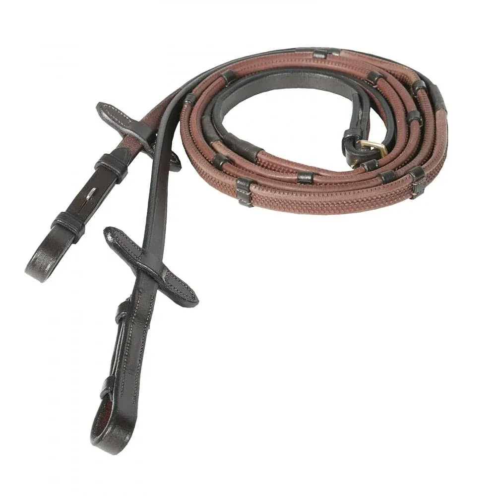 Horze Soft Grip Rubber Reins - Stoppers - Dark Brown