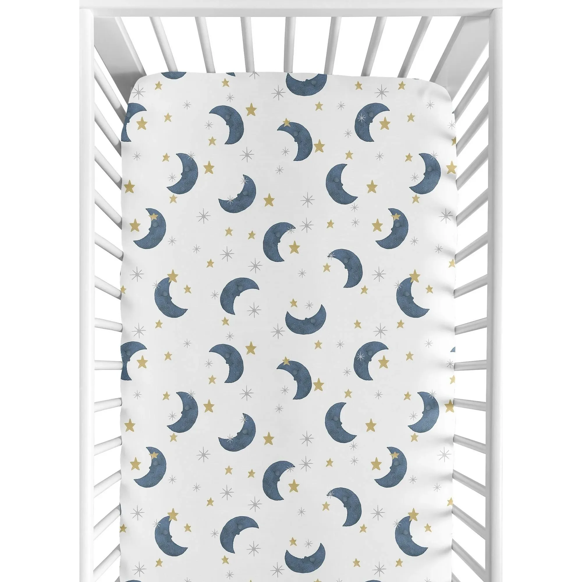 Moon and Star Collection Boy or Girl Fitted Crib Sheet - Navy Blue and