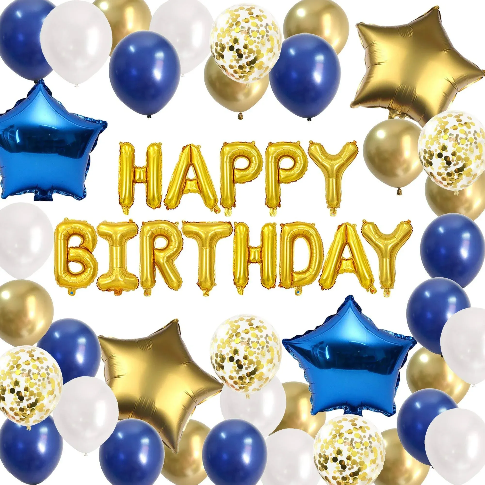 Birthday Decorations Royal Blue Gold –  Happy Birthday Balloon Foil Banner for B