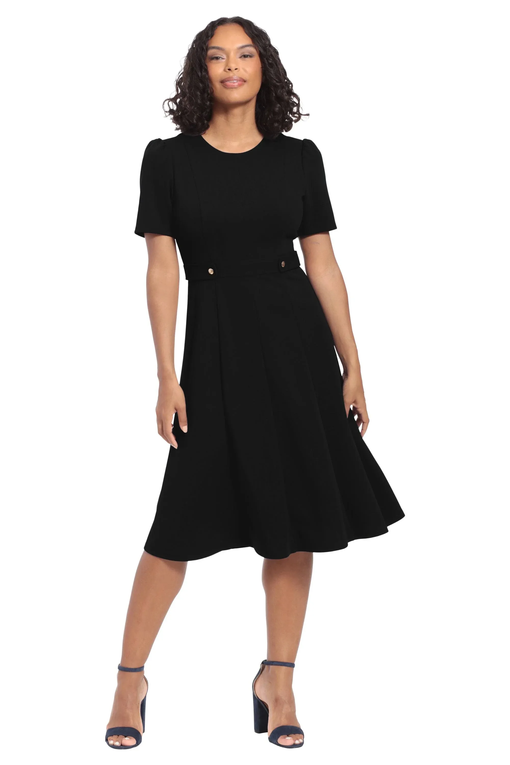 London Times Women's Short Sleeve Fit & Flare Midi Dress