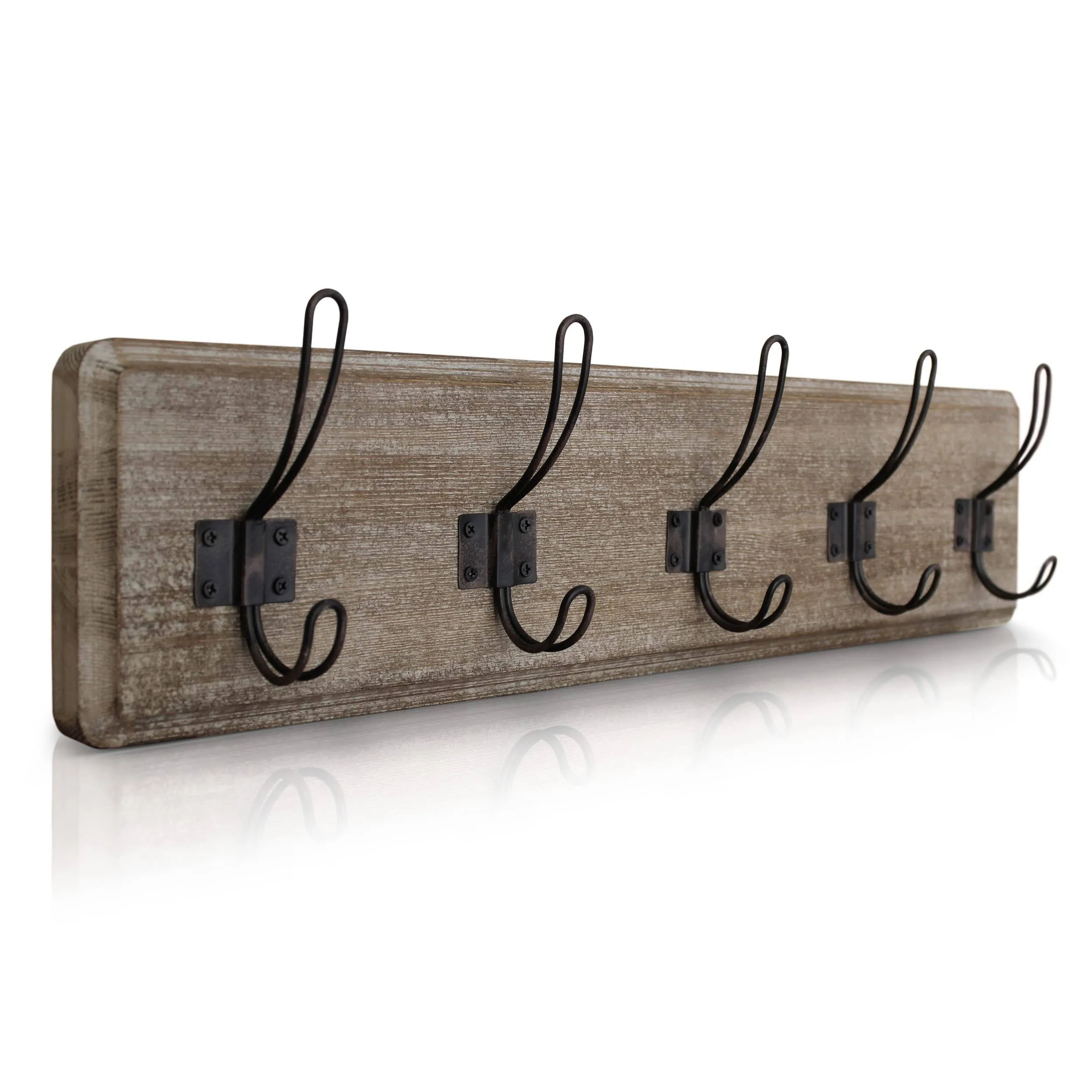 Rustic Coat Rack with 5 Hooks – Weathered Brown Wall Mounted 24&#034; Coat Rack