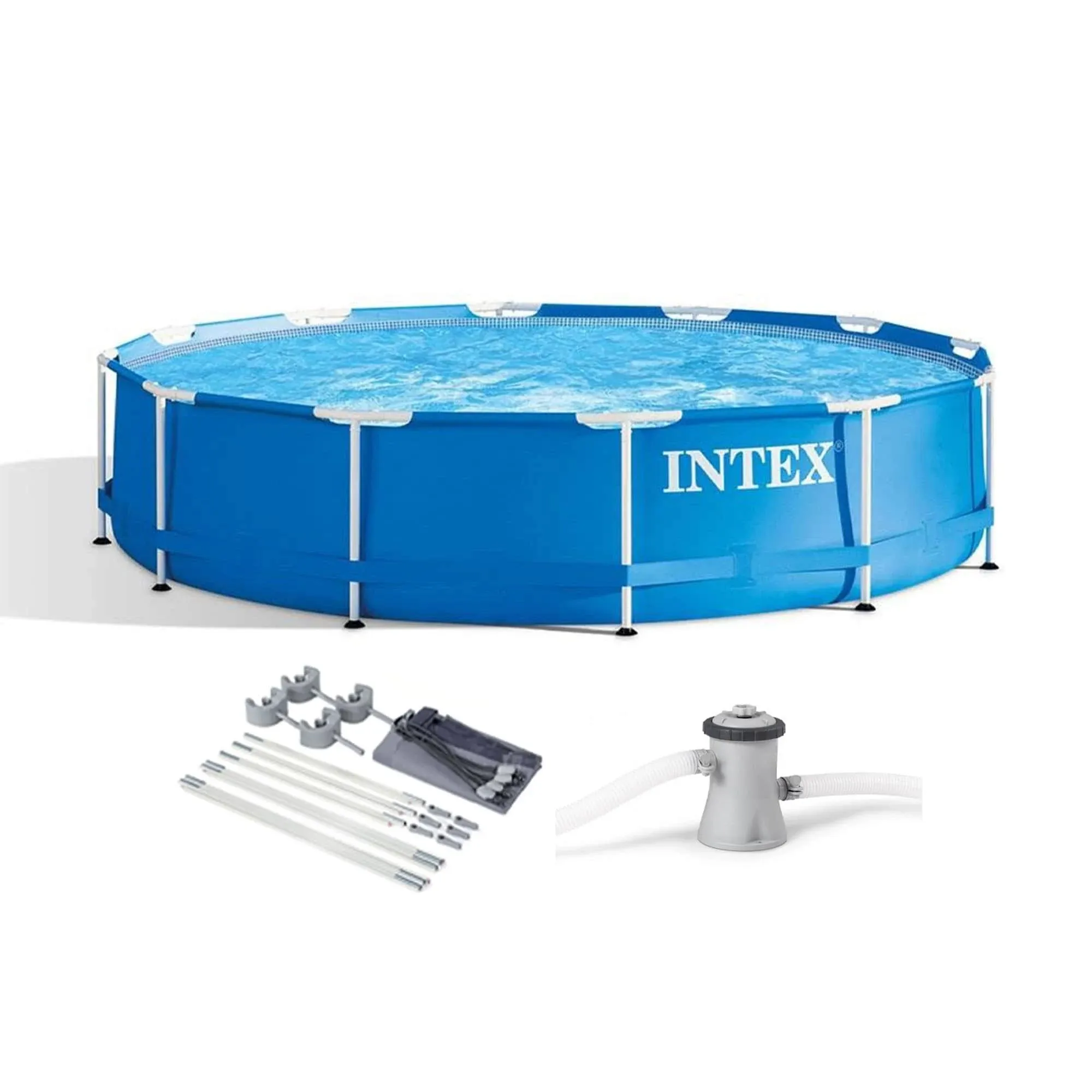 Intex 12 Foot Prism Frame Above Ground Swimming Pool w/ Pump & Pool Ladder