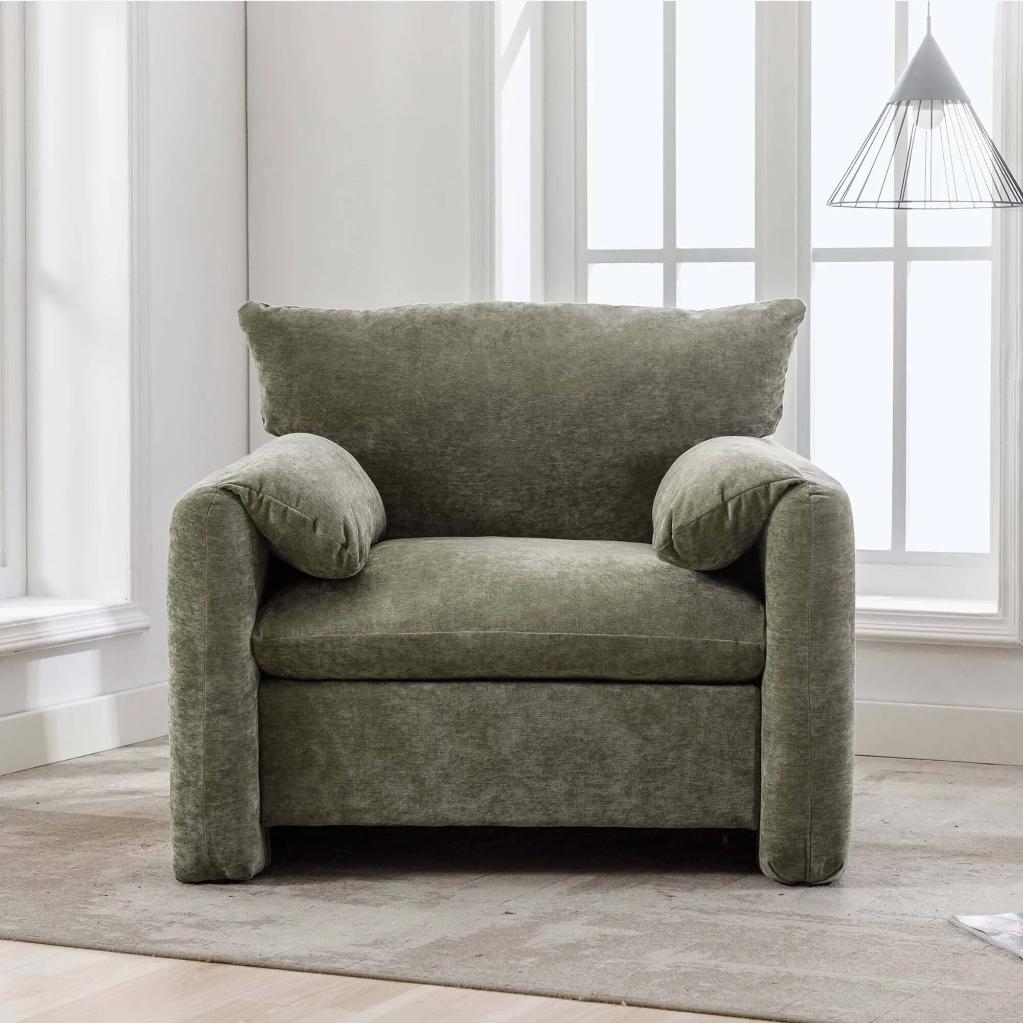 Modern Style Chenille Oversized Armchair Accent Chair Single Sofa Lounge Chair, Matcha Green