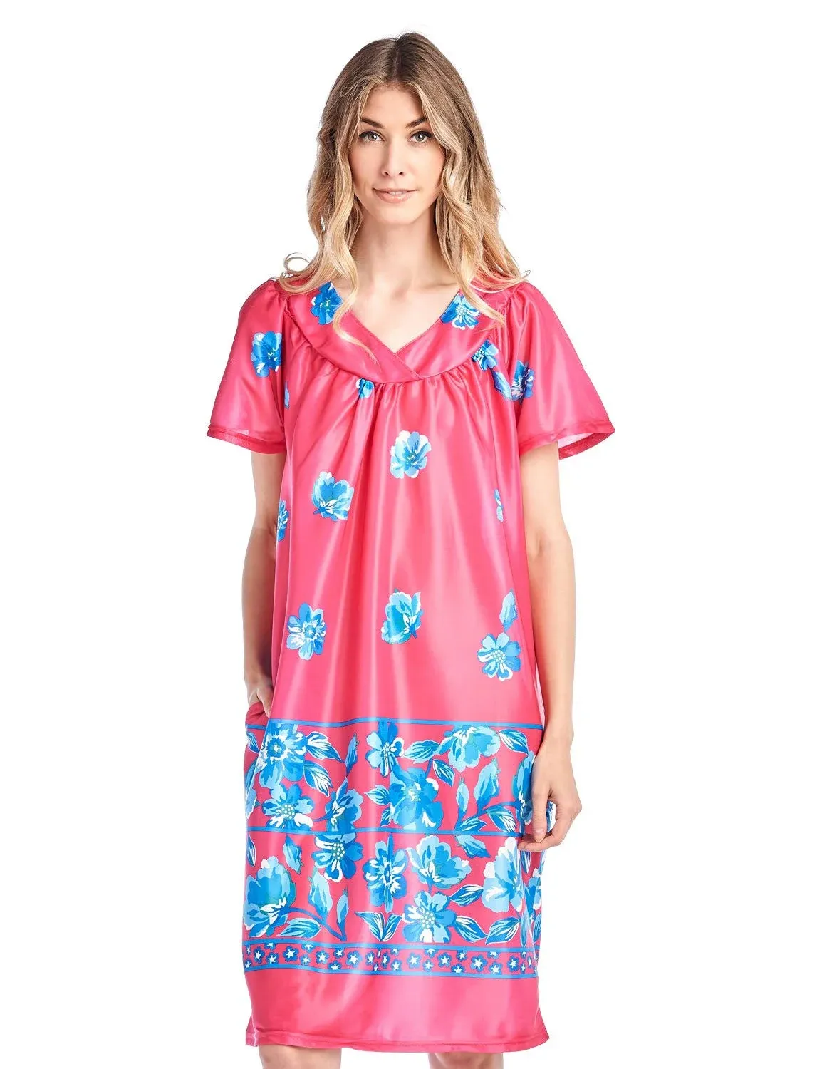 Casual Nights Mumu Lounge Dresses for Women, Hawaiian Muumuu Lounging Patio House Dress with Pockets