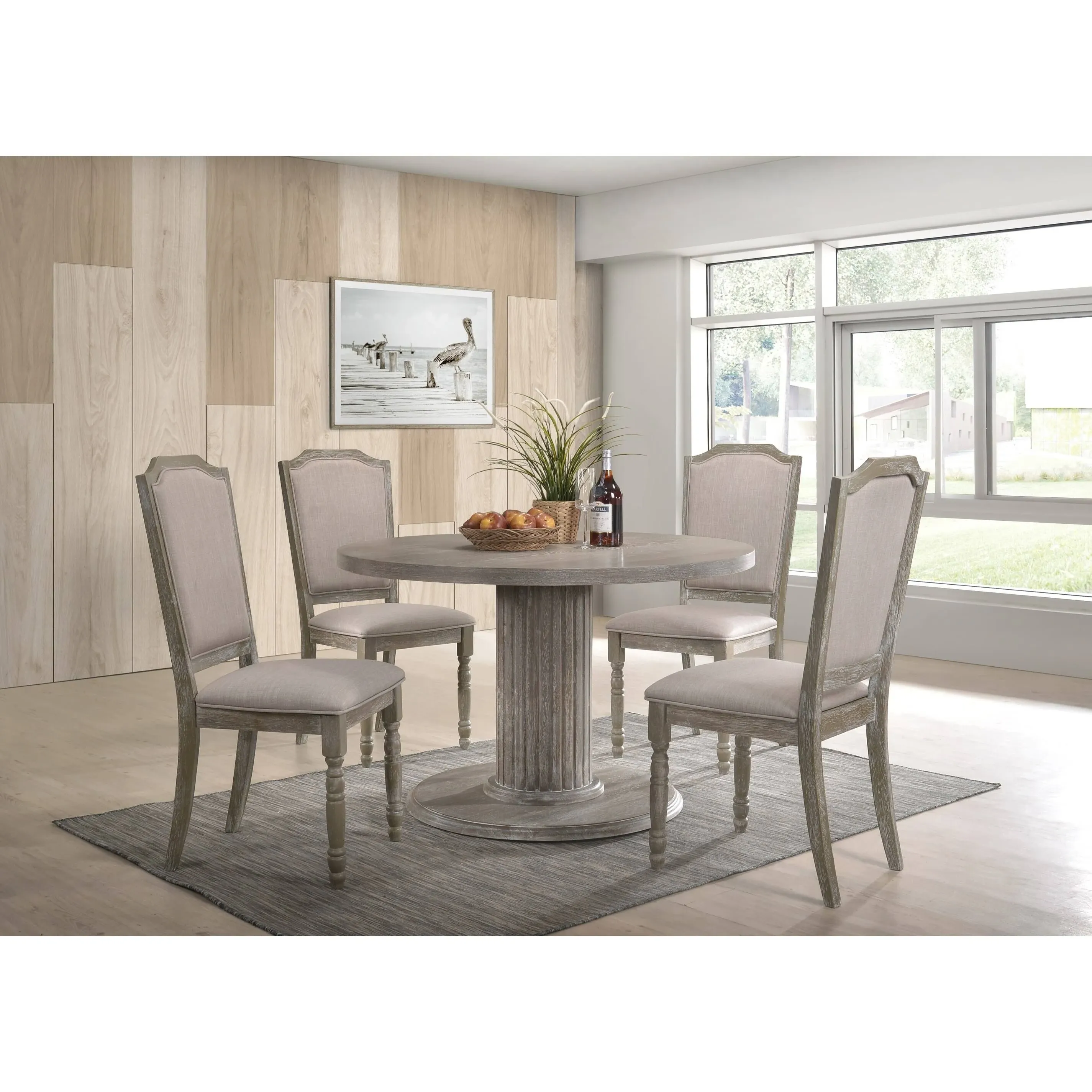 Roundhill Furniture Ferran Reclaimed Gray Wood Pedestal Dining Table Set - Grey