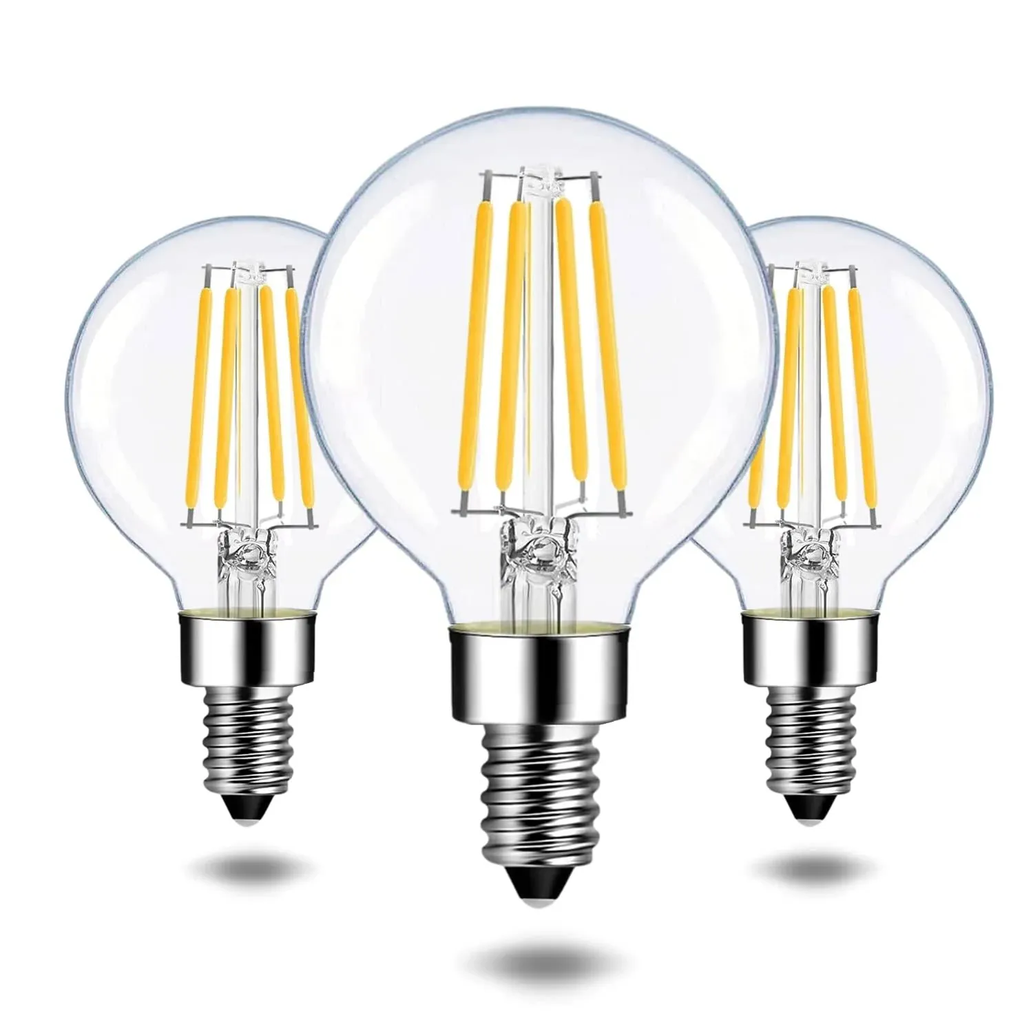 Bioluz LED 90 CRI G16.5 Light Bulb 40W Replacement (Uses only 4W) E12 Base Clear Glass Filament Pendant Warm White 2700K UL Listed Title 20 High Efficacy Lighting 3-Pack