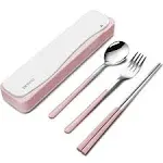 DEVICO Travel Utensils with Case, 18/8 Stainless Steel Camping Utensils, Reusable Portable Silverware Cutlery Set for Lunch Box, Include Fork Spoon