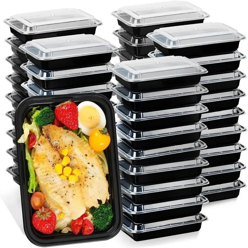 50 Pack Meal Prep Containers (28 oz) - Black