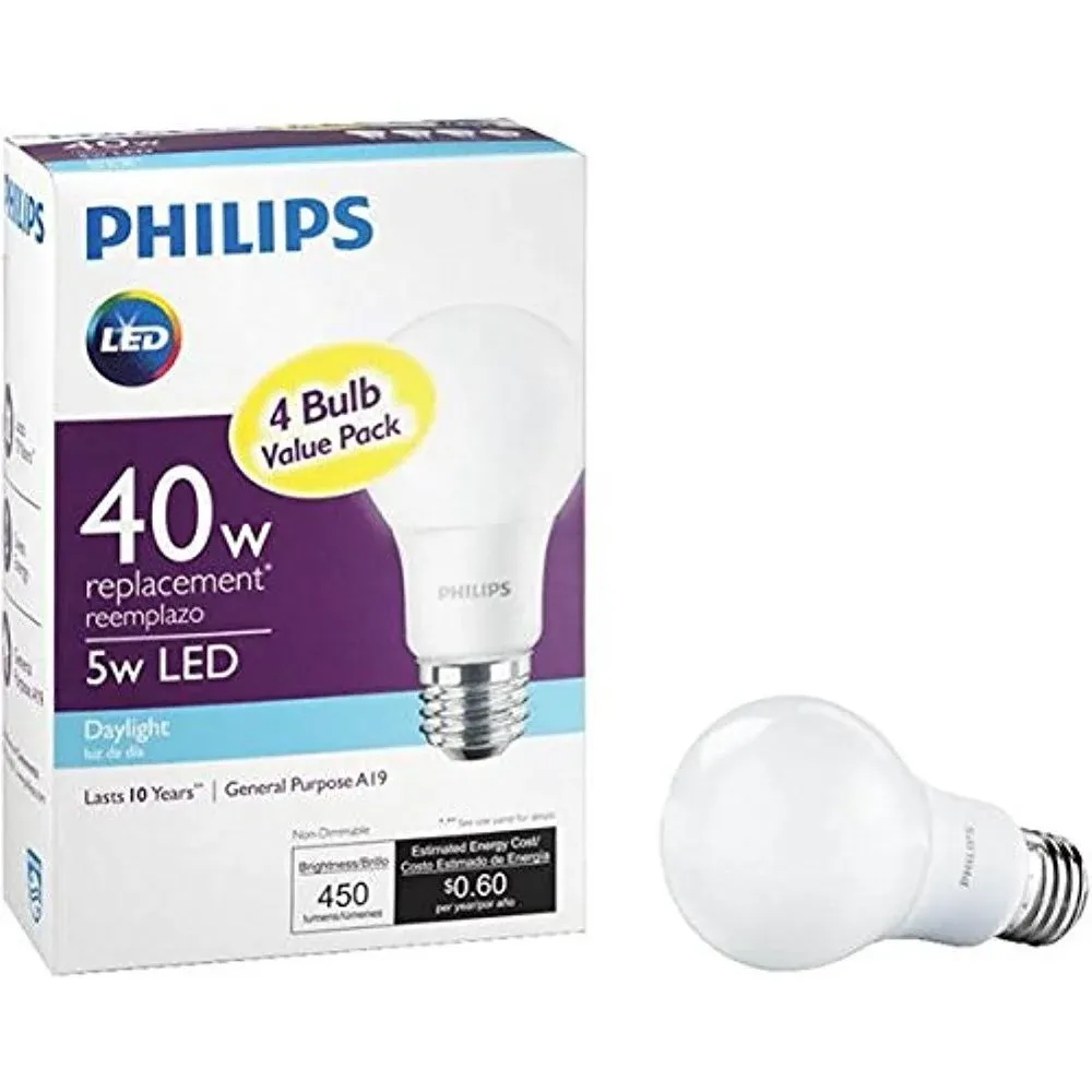 PHILIPS 469809 4-Pack 40W Equivalent Daylight A19 Medium 4 Count (Pack of 1) 