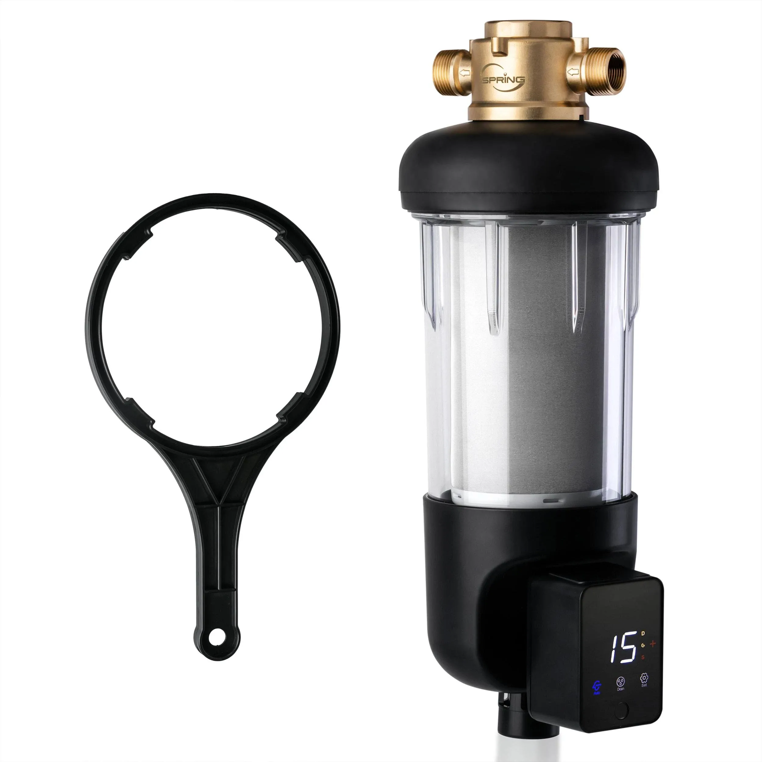 WSP500ARJ Spin-Down Sediment Water Filter, Jumbo Size, Large Capacity, Reusable with Touch-Screen Auto Flushing Module