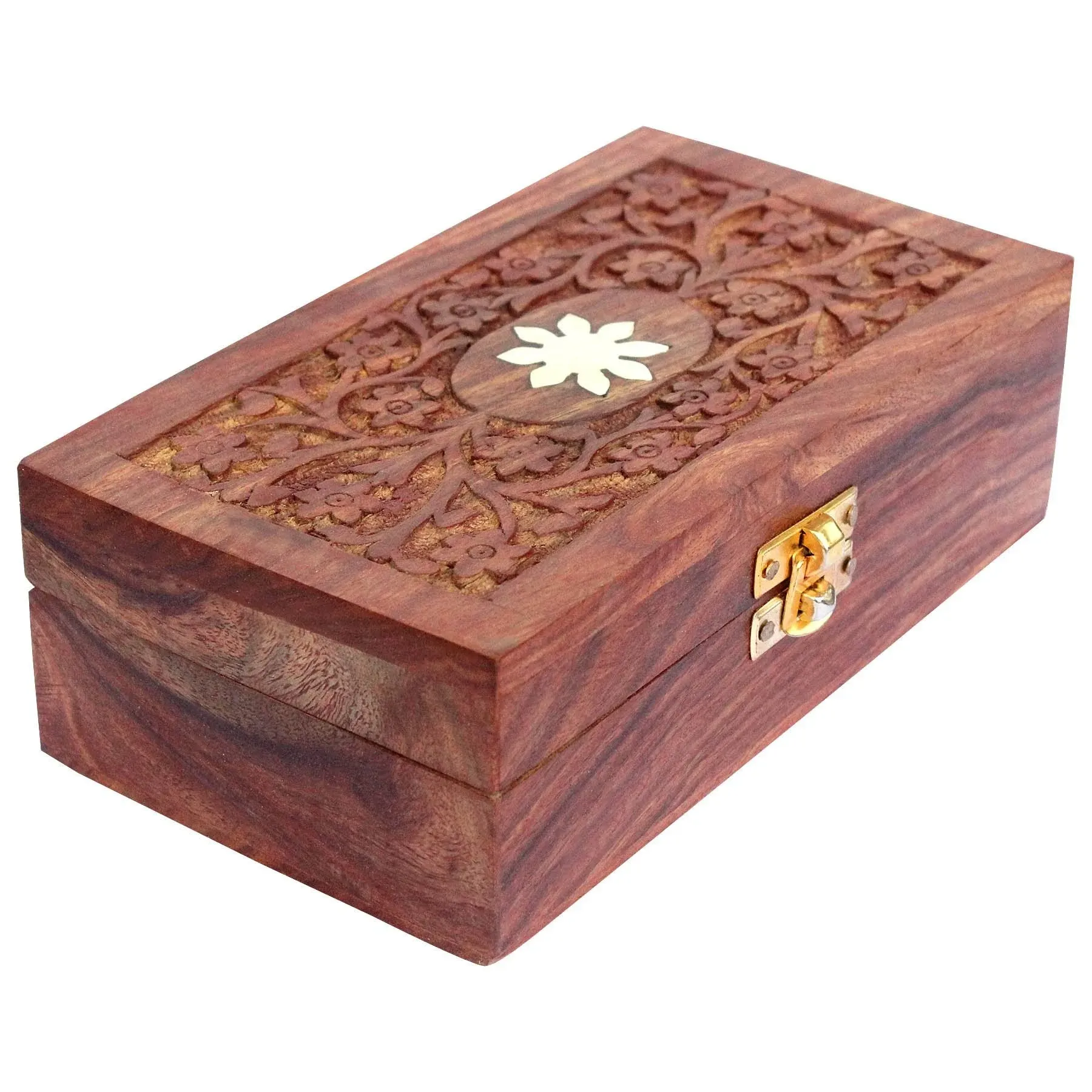 Wooden Jewellery Box for Women Jewel Organizer Flower Handmade Vintage Style