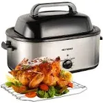 ZOKSUN 24 Quart Electric Roaster Oven, Turkey Roaster with Viewing Lid, Large Stainless Steel Roaster Oven Silver