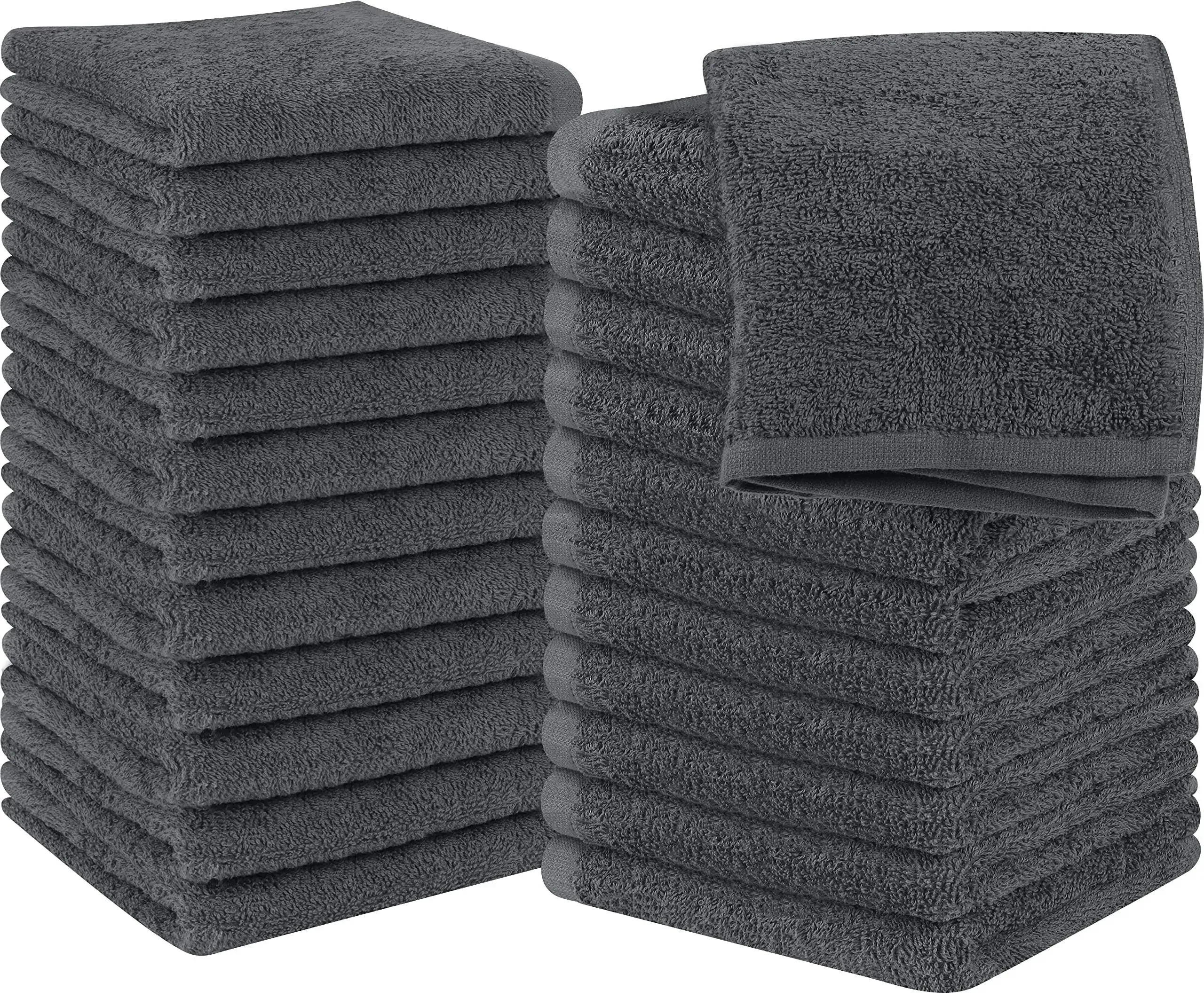 Utopia Towels 24 Pack Cotton Washcloths Set - 100% Ring Spun Cotton, Premium Quality Flannel Face Cloths, Highly Absorbent and Soft Feel Fingertip Towels (Grey)