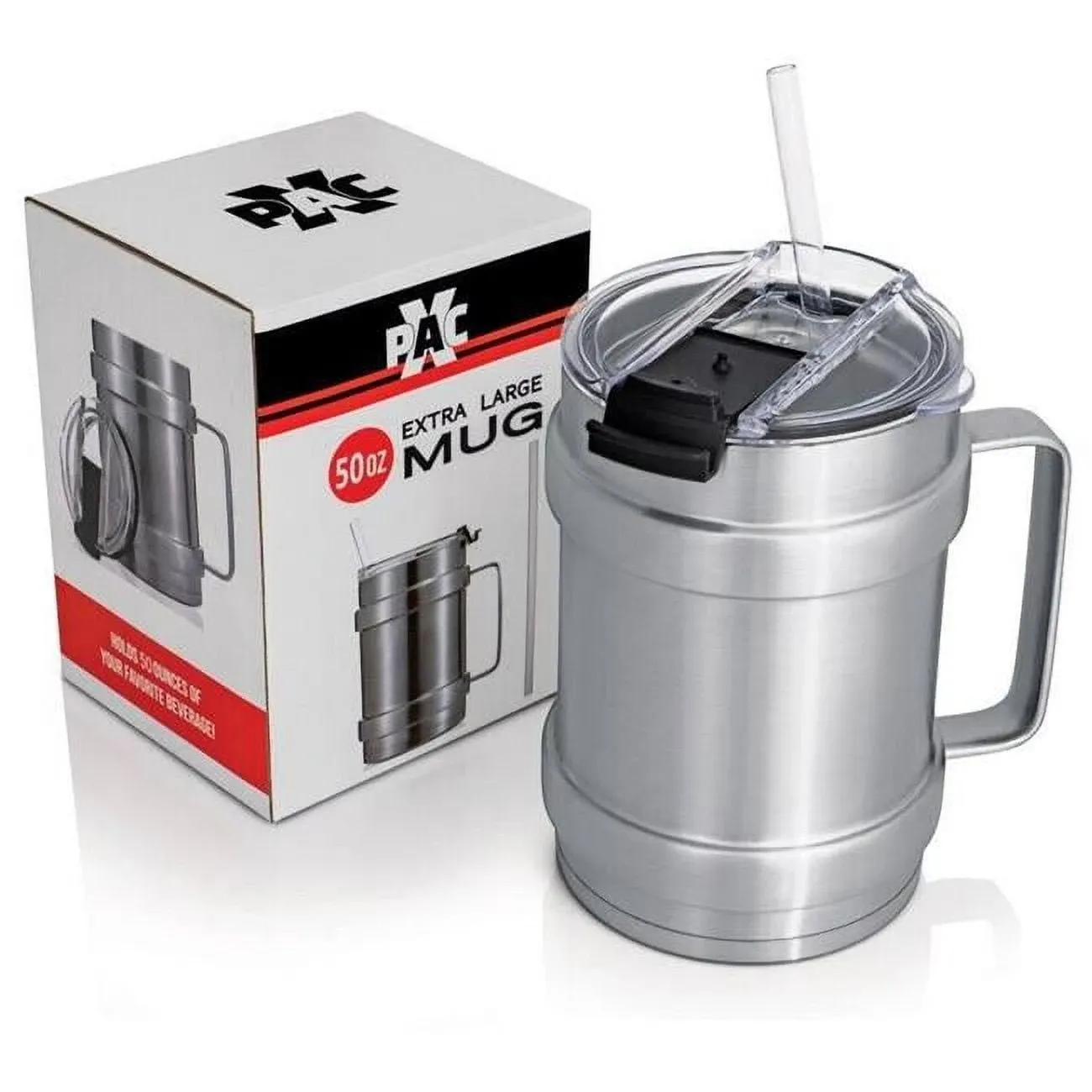 Maxam KTX50 50 oz Double Vacuum Wall Mug with Lid & Handle