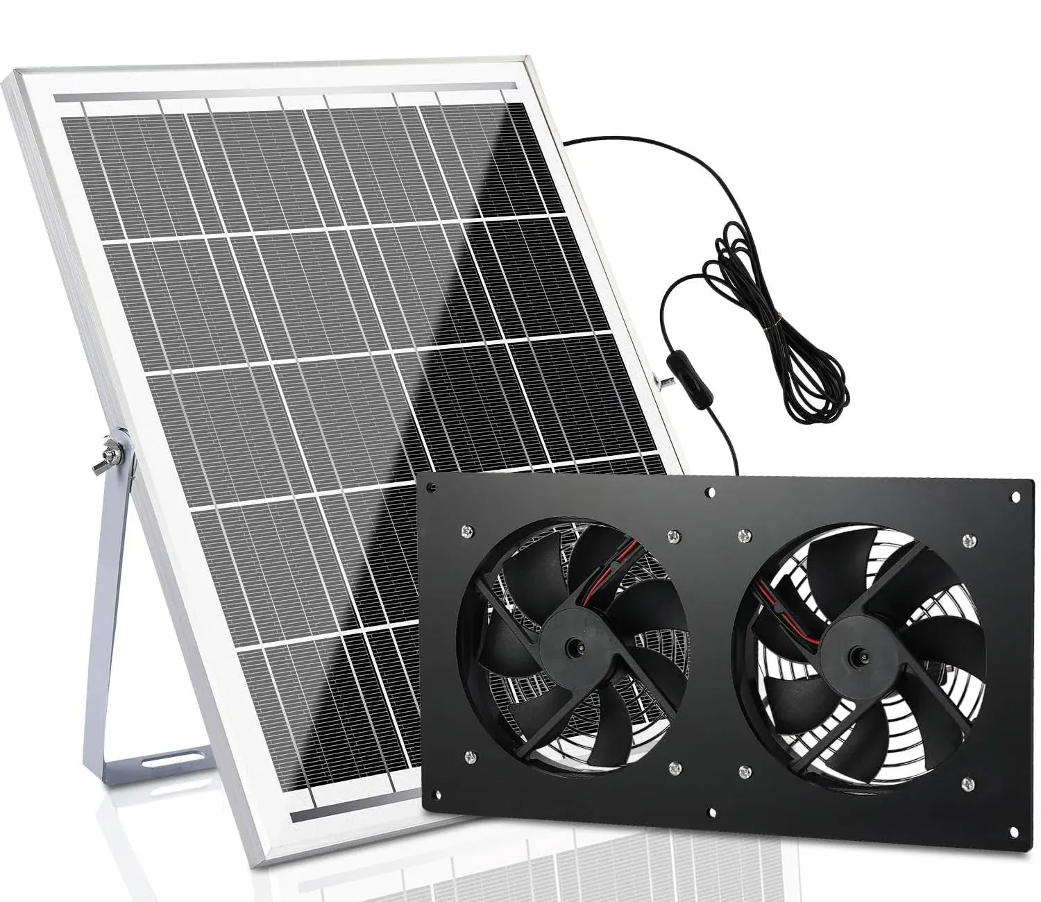 20W Solar Dual Fan Kit for Outdoor Chicken Coop, Solar Powered Fan for Outside Greenhouse Air Circulation, 16.4 Ft Long Cord IP65 Waterproof Plug