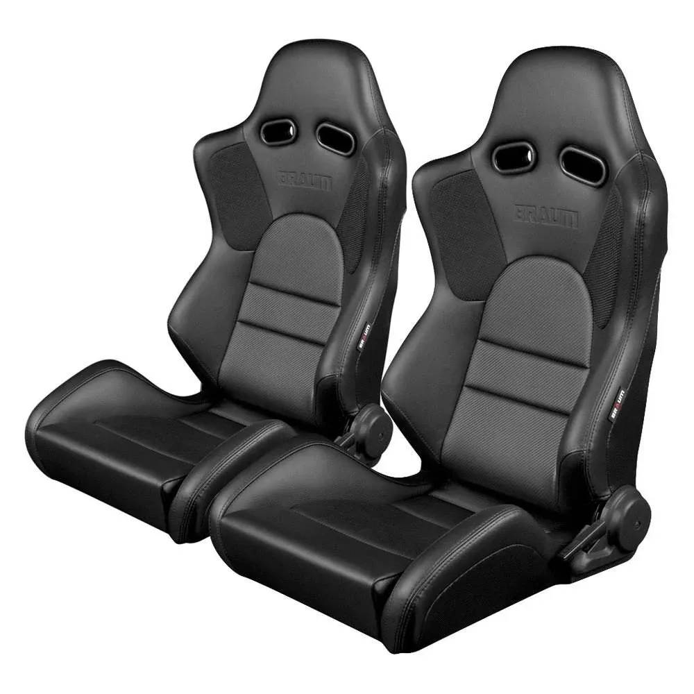 Braum® BRR2-BKBK - Advan Series Seats, Black Leatherette with Carbon Fiber Insert