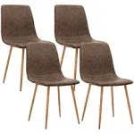 CangLong Set of 4, Kitchen PU Cushion Seat Back, Modern Mid Century Living Room Side Metal Legs Dining chair, Brown