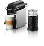 Nespresso by De'Longhi Pixie Single-Serve Espresso Machine with Simplified Water Tank in Aluminum and Aeroccino Milk Frother in Black