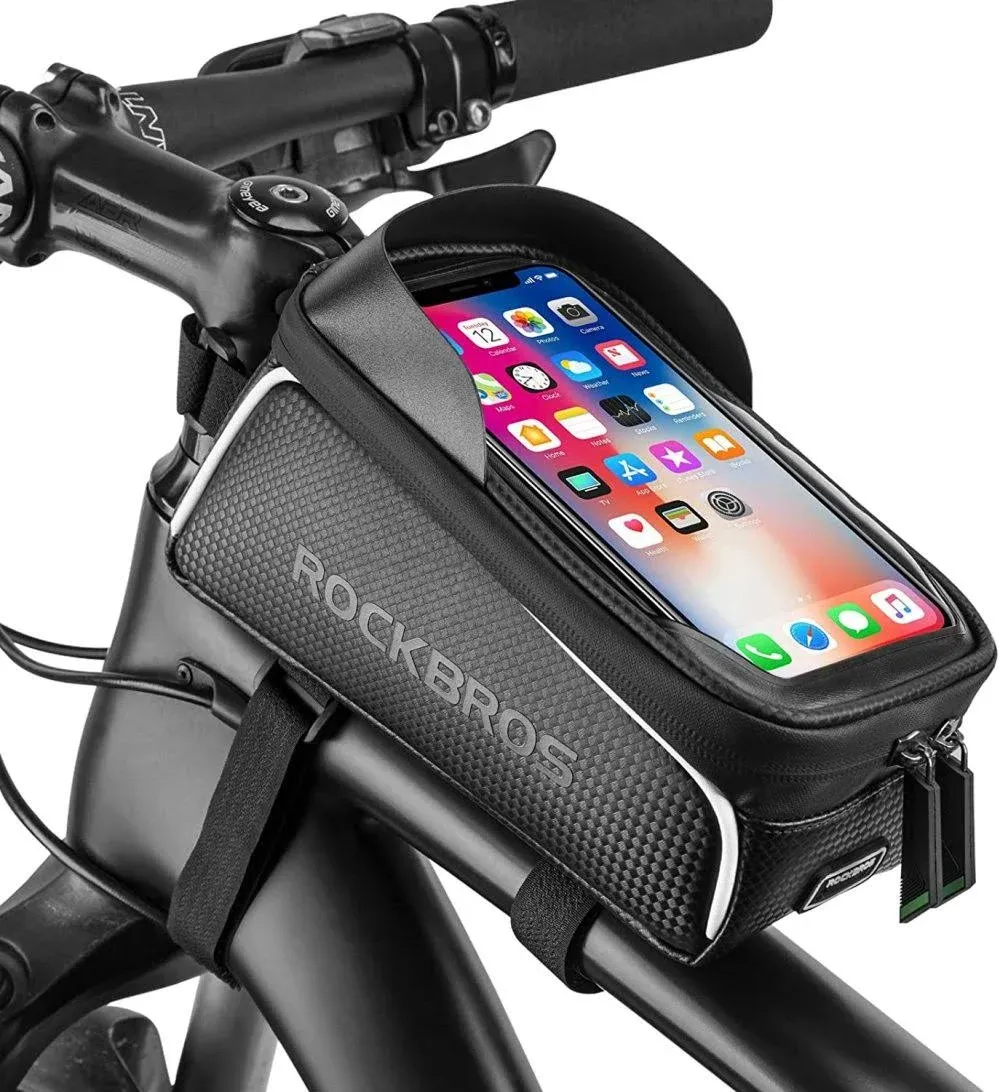 ROCKBROS Bike Top Tube Bag Bicycle Front Frame Bag Waterproof Bike Pouch Pack Bike Phone Bag Cycling Accessories Pouch for Mountain Road Bike