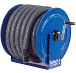 Coxreels Vacuum Direct Crank Rewind Hose Reel, 1-1/2&#034; Cuff, 2&#034; x 50&#039; Hose, Blue