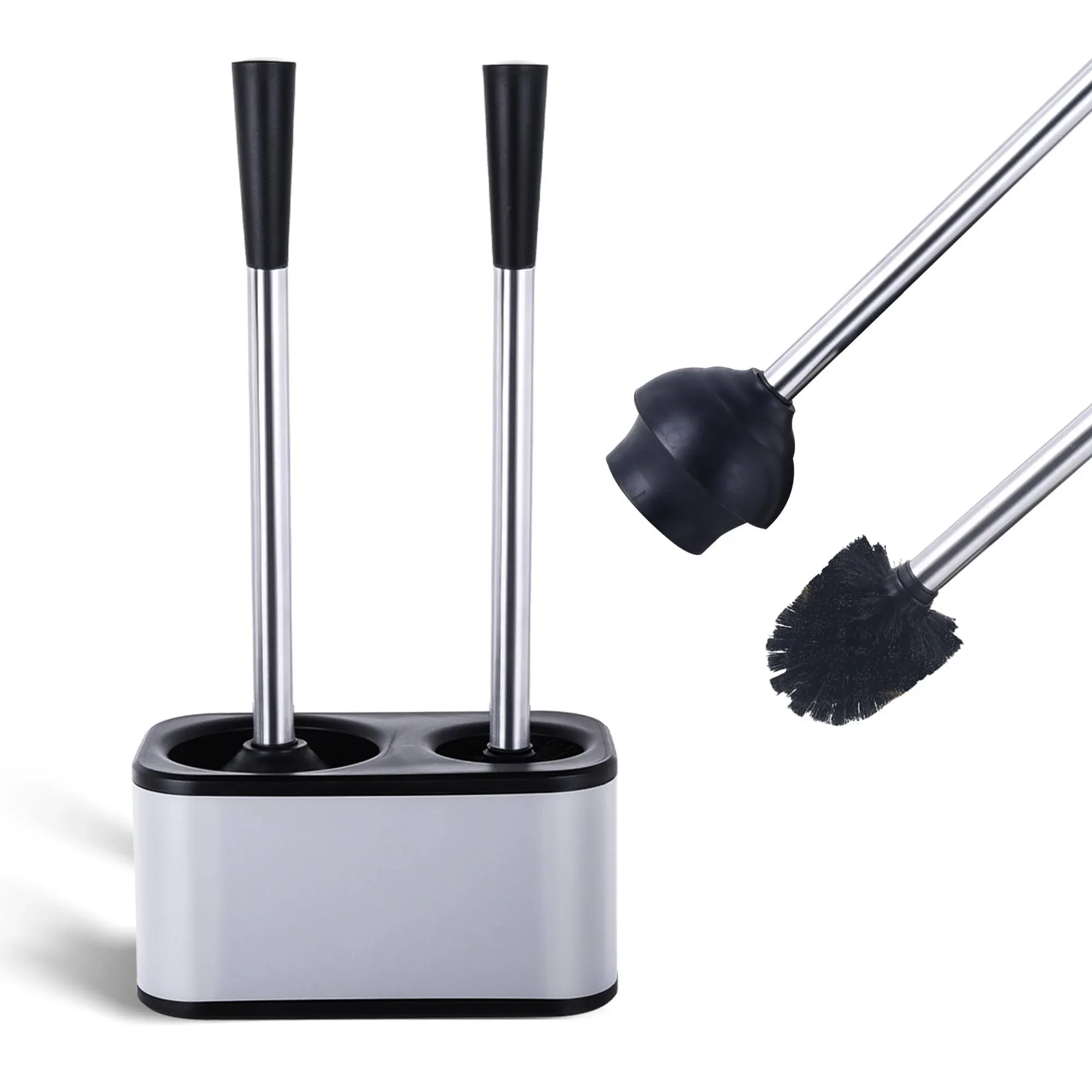 My Joy Shop Plunger and Brush Set - Stainless Steel Toilet Brush and Holder Set and Plunger with Cover -Modern Toilet Brush and Plunger Set - Bathroom