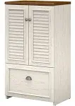 Bush Furniture Fairview Storage Cabinet with Drawer in Antique White and Tea Map