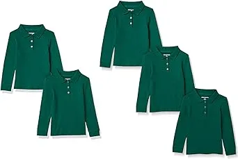 Amazon Essentials Girls and Toddlers' Long-Sleeve Interlock Polo Shirts, Multipacks