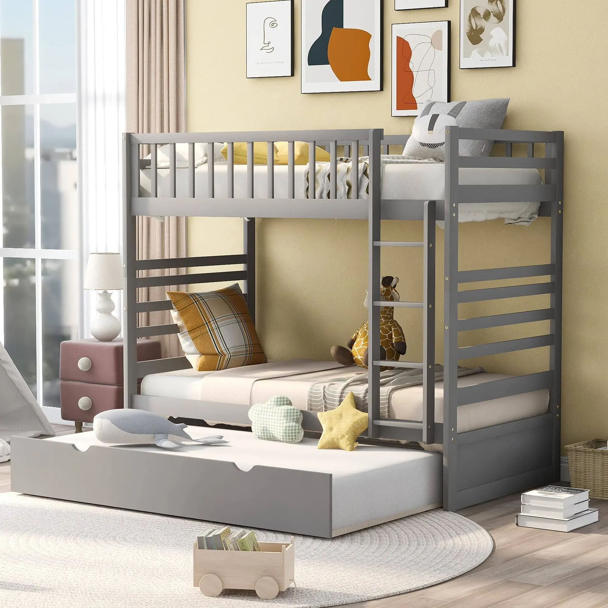 Harper&Bright Designs Twin Over Twin Bunk Bed with 2 Drawers, Ladder and Safety Guardrail, Solid Wood Twin Size Bed for Bedroom, Guest Room Furniture, Espresso