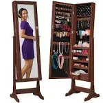 Best Choice Products Jewelry Armoire Cabinet, Full Length Mirror w/ Velvet Storage Interior, Lock - Walnut