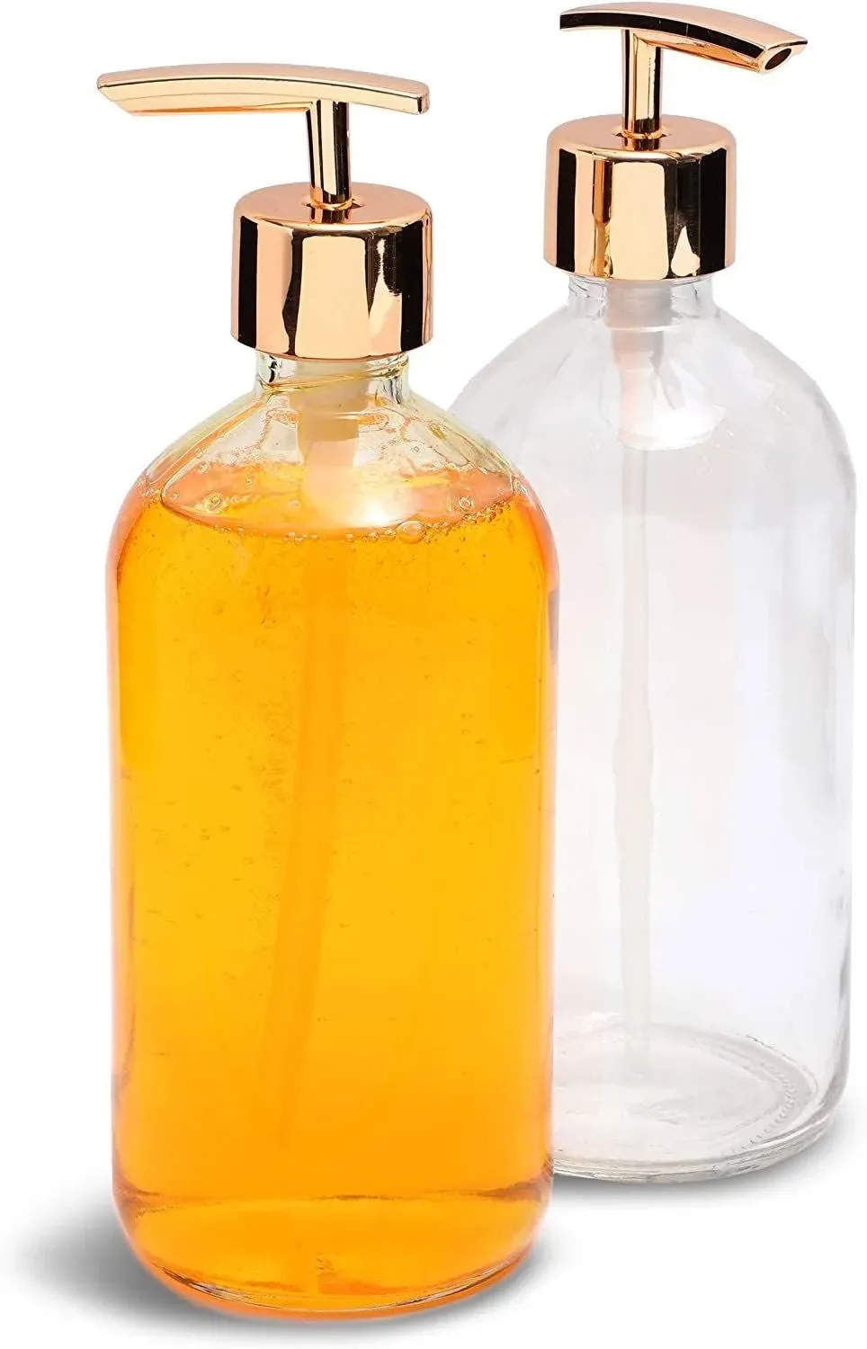 Juvale Clear Glass Soap Dispenser with Rose Gold Pump (16 oz, 2 Pack)