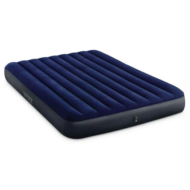 INTEX 64763E Dura-Beam Standard Downy Air Mattress: Fiber-Tech – Queen Size – Built-in Foot Pump – 10in Bed Height – 600lb Weight Capacity, Green