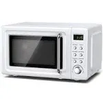 Retro Microwave Oven, SIMOE Small Countertop Microwave 0.7 cu. ft. 700W with 8 Preset Cooking Options (White)