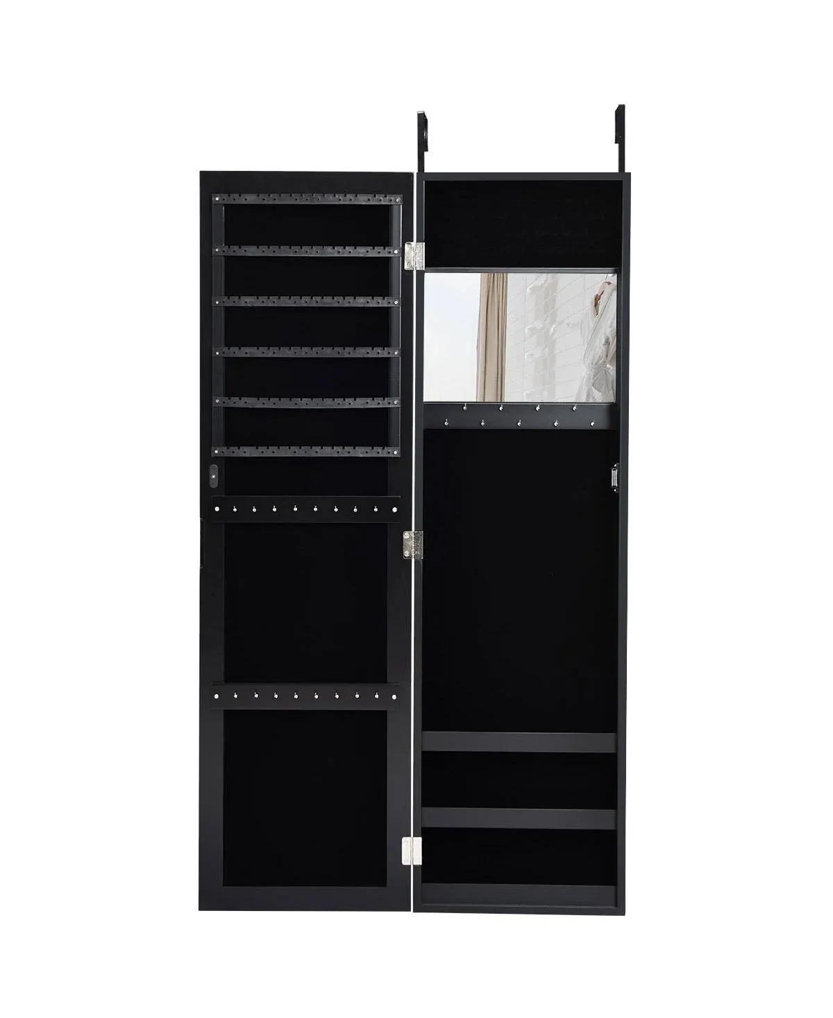 Costway MDF Board Wall/Door Mounted Mirrored Jewelry Cabinet in Black