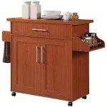 Hodedah Kitchen Island with Spice Rack Plus Towel Holder - Cherry