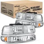 Nilight Headlight Assembly for 1999 2000 2001 2002 Chevy Silverado 1500 1500HD 2500 2500HD 3500 Chevrolet Tahoe Suburban Replacement Headlamp Housing Bumper Lights Set