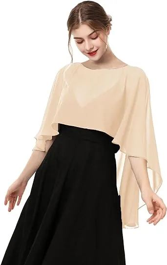 Hotshawl Capelets for Women Chiffon Cape Shawls and Wraps for Evening Dress Wedding Capes Cover Up