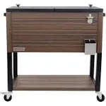 Permasteel 80-Quart Outdoor Patio Cooler with Wheels Beverage Rolling Cooler for Backyard Deck, PS-A205-80QT-BR, Wood Grain Accent, Brown