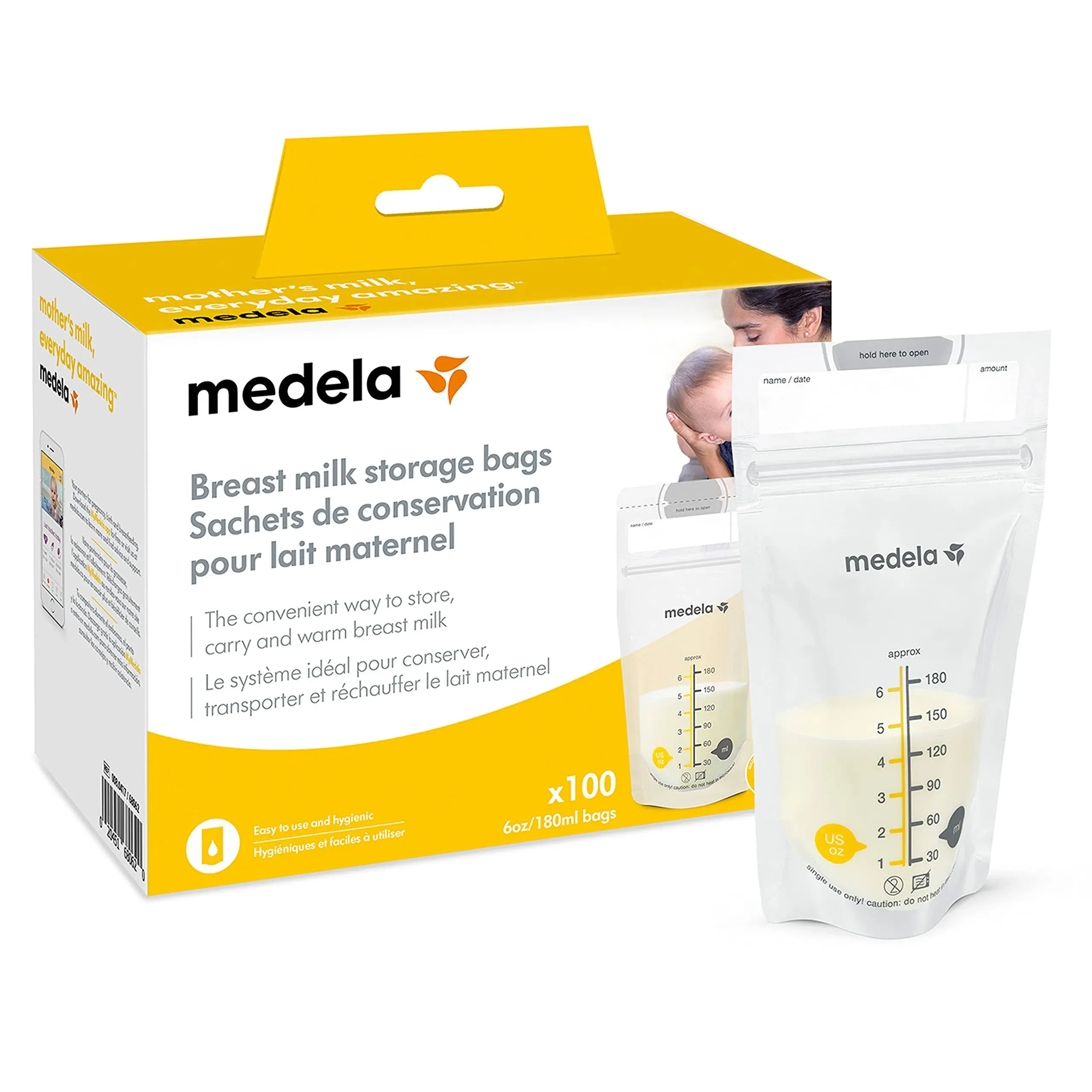 Medela Breastmilk Storage Bags, Ready to Use Breast Milk Storing Bags for Breastfeeding, Self Standing Bag, Space Saving Flat Profile, 25 Count (Pack of 1)