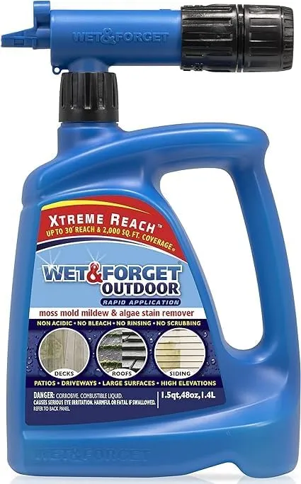 Wet & Forget Xtreme Reach Hose End Outdoor Surface Cleaner, Mold Mildew & Algae Stain Remover, 48oz