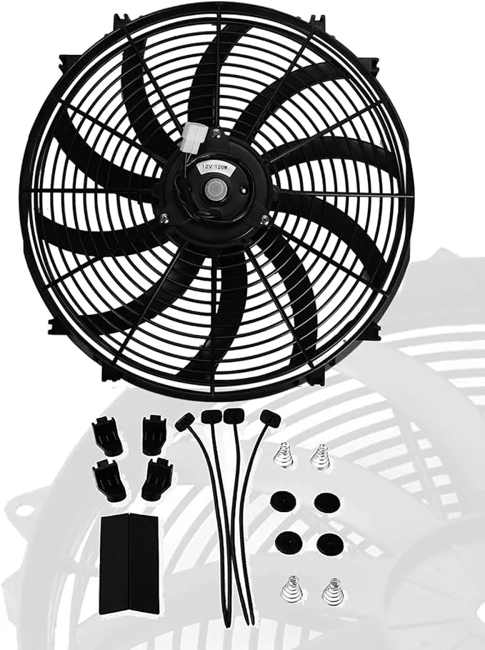 16" inch Universal Slim Fan Push Pull Electric Radiator Cooling 12V Mount Kit