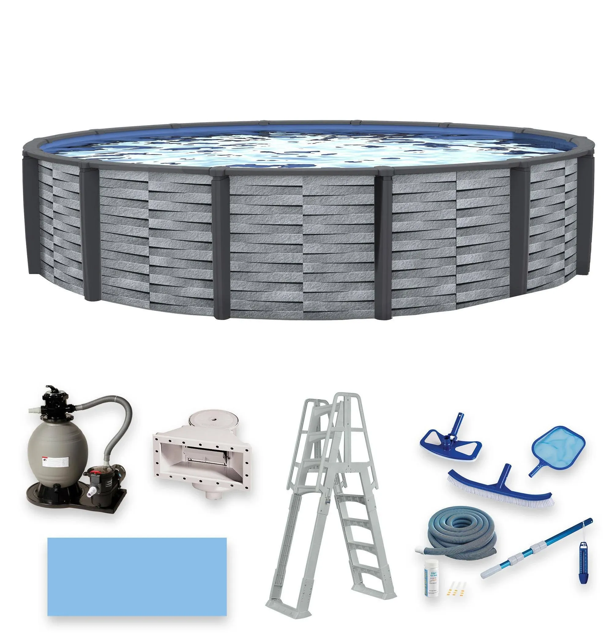 Blue Wave affinity 18-ft Round 52-in Deep 7-in Top Rail Resin Swimming Pool Package