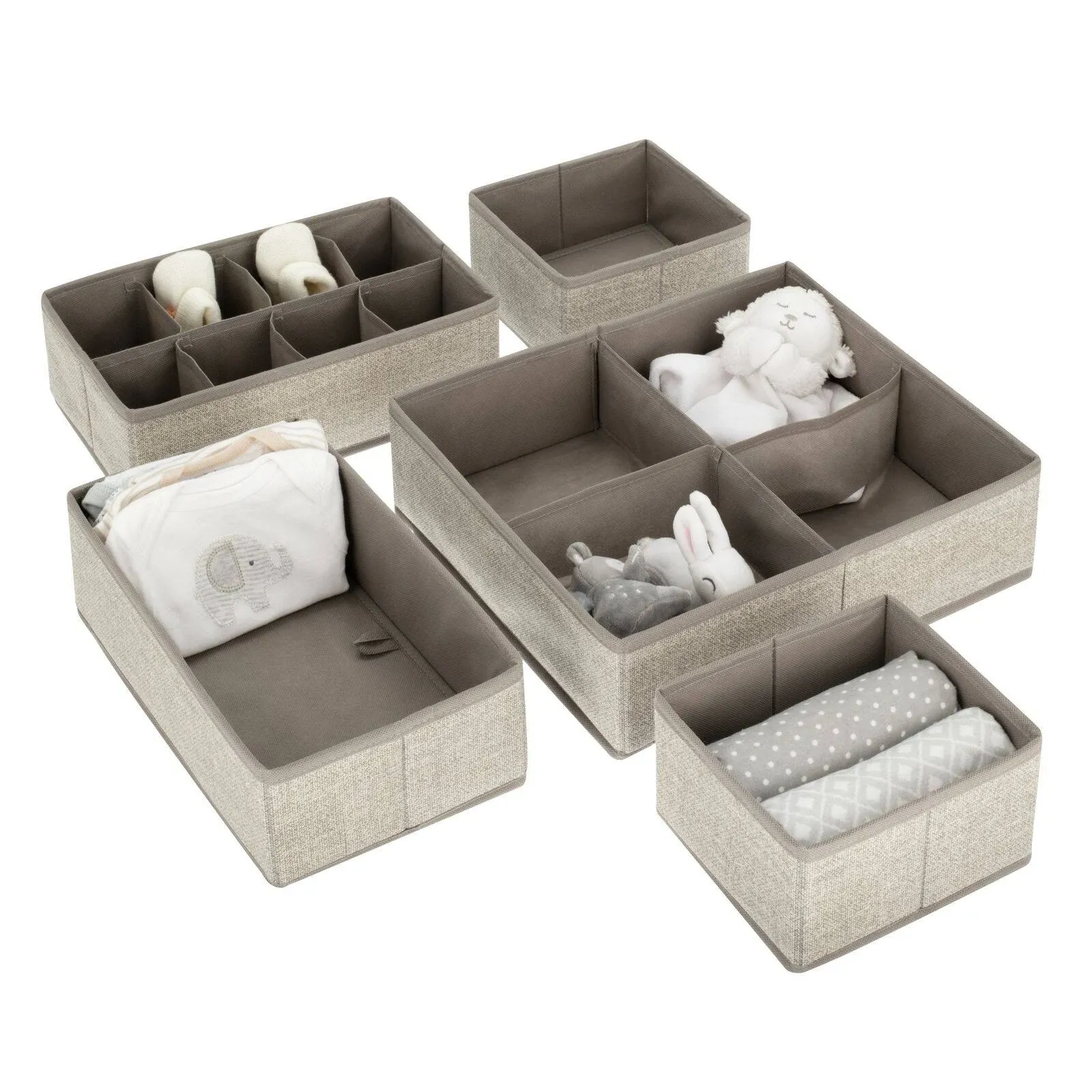 mDesign Fabric Drawer/Closet Divided Organizer Bins, Set of 5, Linen/Tan