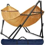 Tranquillo Universal 106.5 inch Double Hammock with Adjustable Stand, Yellow