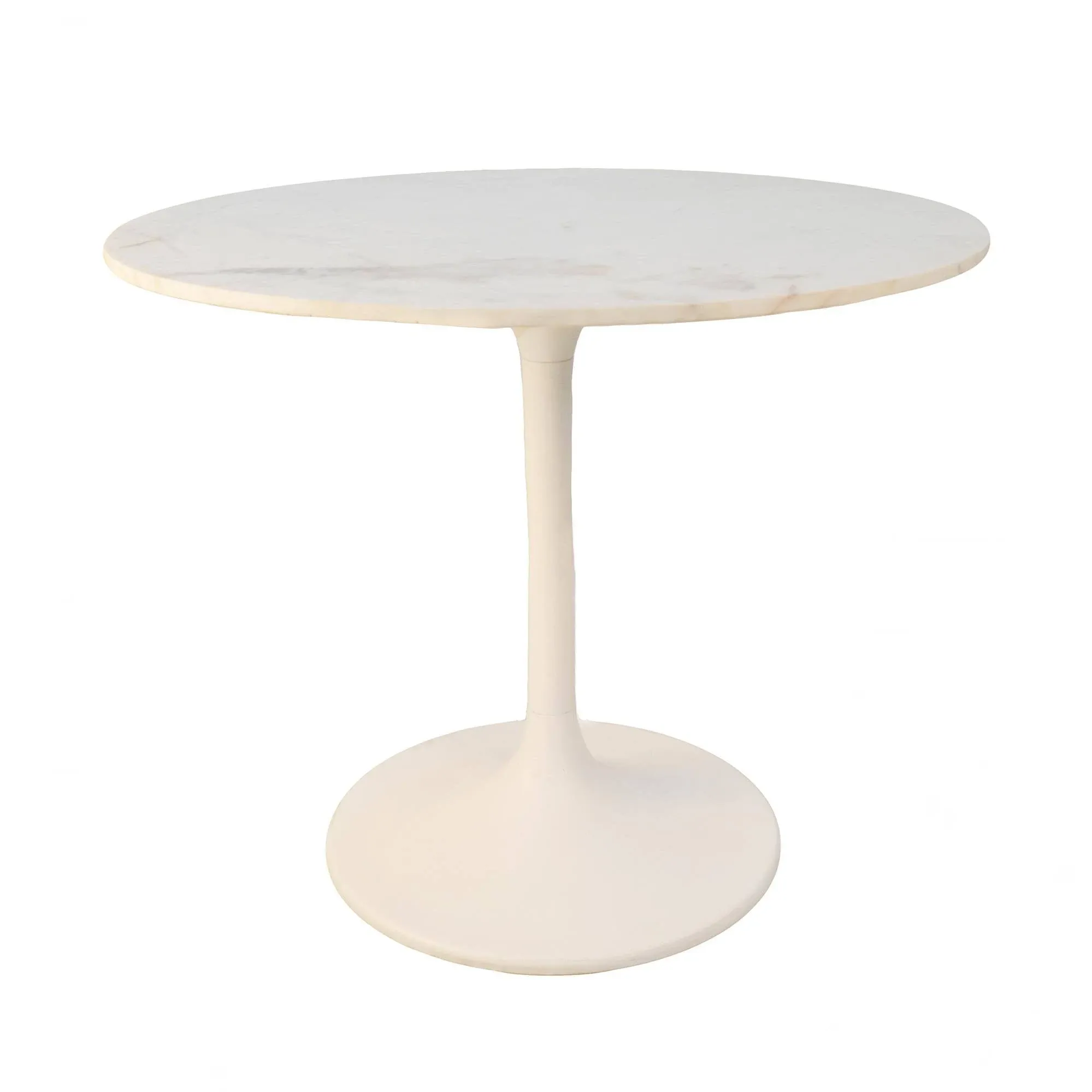 Enzo 36 inch Round Marble Top Dining Table White Top with White Base