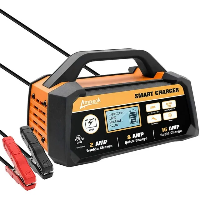 2/8/15A  12V Ampeak Smart Battery Charger/Maintainer Fully Automatic with Winter Mode