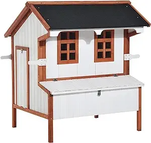 PawHut 47" Chicken Coop Wooden Chicken House, Rabbit Hutch Raised Poultry Cage Portable Hen Pen Backyard with Nesting Box and Handles, White