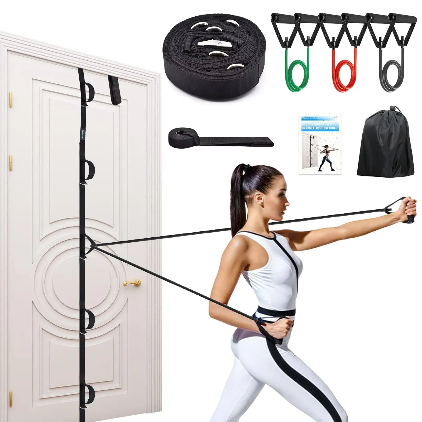 Brebebe Door Anchor Strap for Resistance Bands Exercises, Multi Point Anchor Gym Attachment for Home Fitness, Portable Door Band Resistance Workout