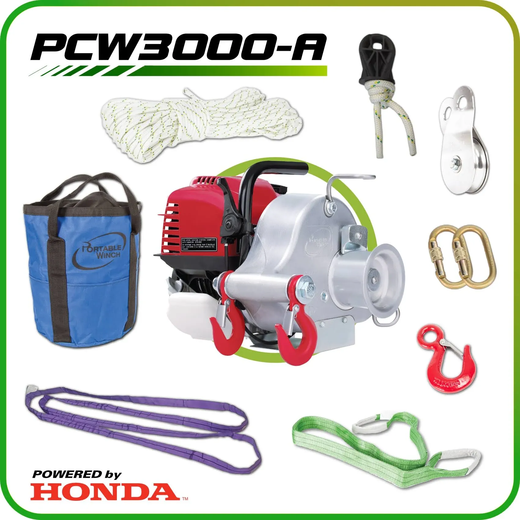 Portable Winch PCW3000-A Gas-Powered Pulling Winch, Honda GX35