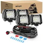 Nilight - ZH416 4pcs 4inch 60W Triple Row Flood Spot Combo 6000LM LED Pods Light Bar Driving Boat LED Off Road Lights with 16AWG Wiring Harness-4