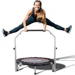 40&#034; Foldable Mini Trampoline, Fitness Rebounder with Adjustable Foam Handle, Exe